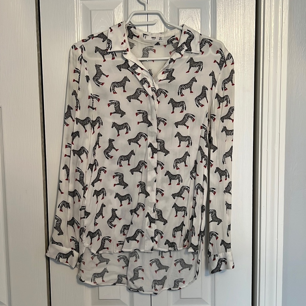 Mango - Funky zebra-in-red-shoes blouse